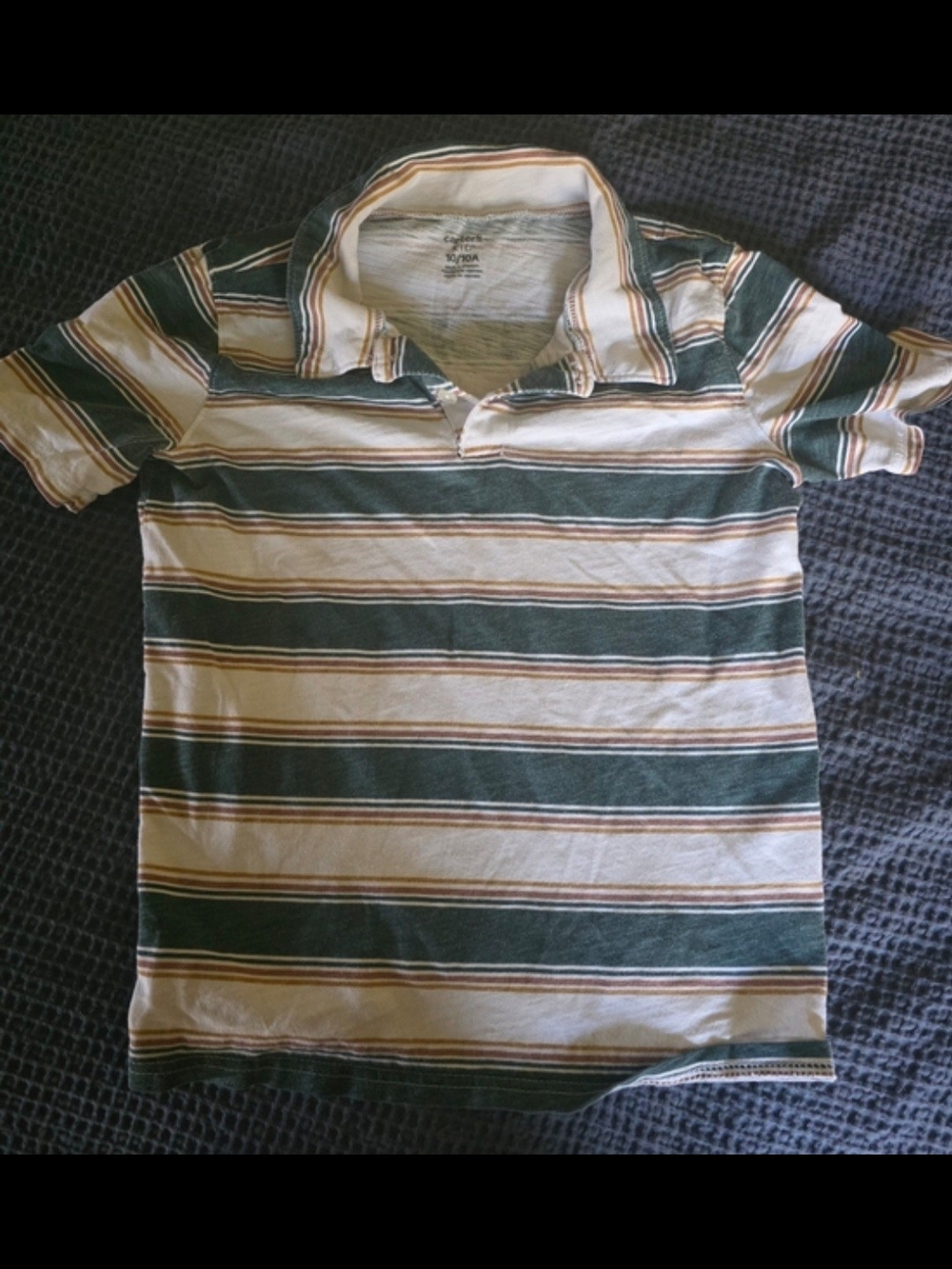 Carter's Green and White Striped Polo with Brown Accent